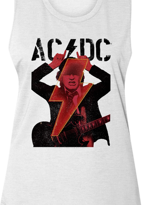 Ladies Angus Young Devil Horns ACDC Sleeveless Crewneck Shirt