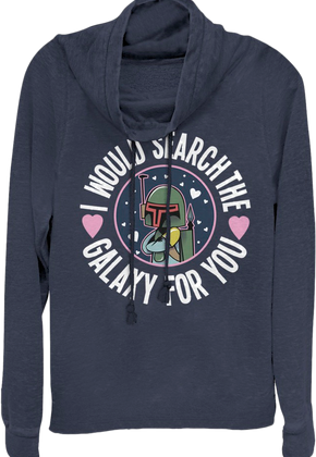 Ladies Boba Fett Search The Galaxy For You Star Wars Cowl Neck Sweatshirt