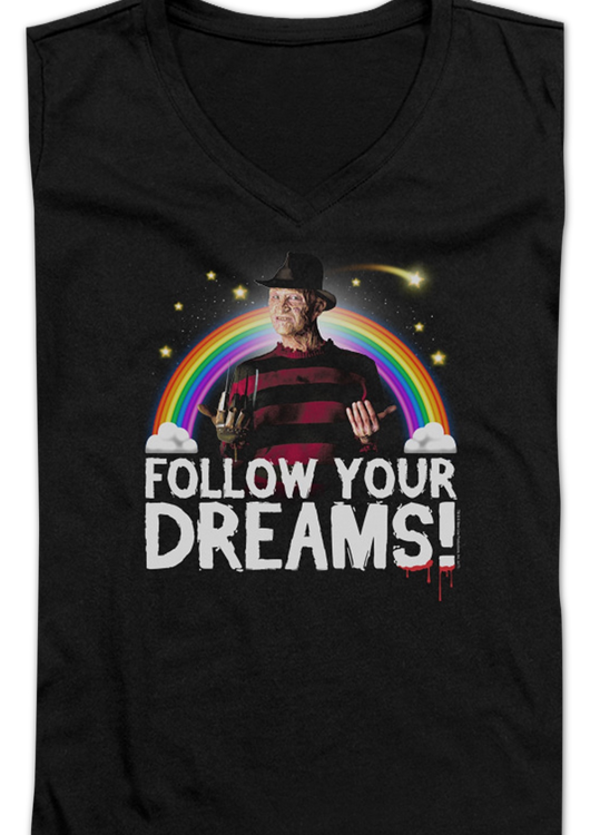 Ladies Follow Your Dreams Nightmare On Elm Street V-Neck Shirt - main product image