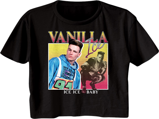 Ladies Ice Ice Baby Square Collage Vanilla Ice Crop Top - main product image