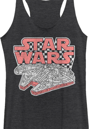 Ladies Checkerboard Millennium Falcon Star Wars Racerback Tank Top
