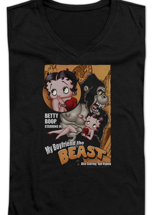 Ladies My Boyfriend the Beast Betty Boop V-Neck Shirt - main product image