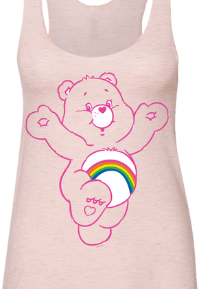 Ladies Pink Outline Cheer Bear Care Bears Racerback Tank Top
