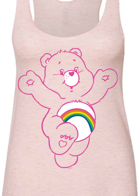 Ladies Pink Outline Cheer Bear Care Bears Racerback Tank Top - main product image