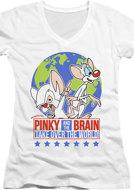 Ladies Pinky And The Brain Take Over The World Animaniacs V-Neck Shirt - main product image