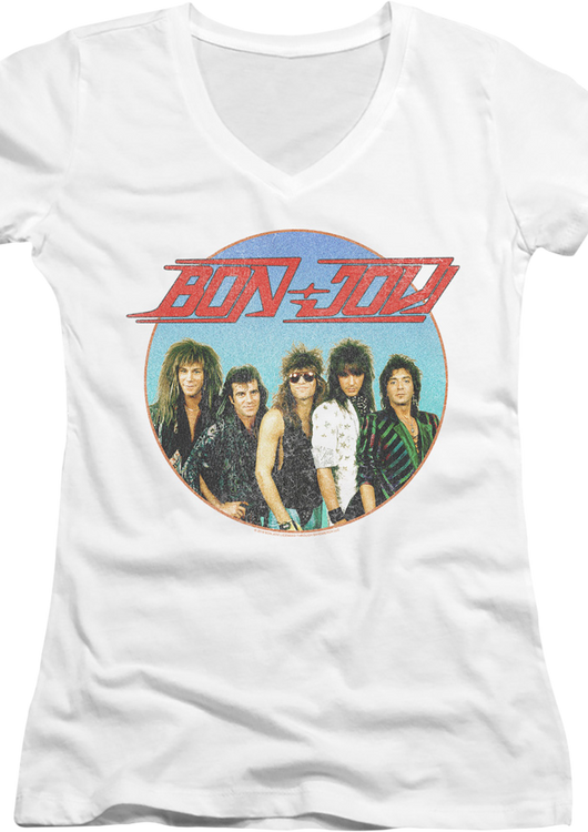 Ladies Retro Circle Bon Jovi V-Neck Shirt - main product image