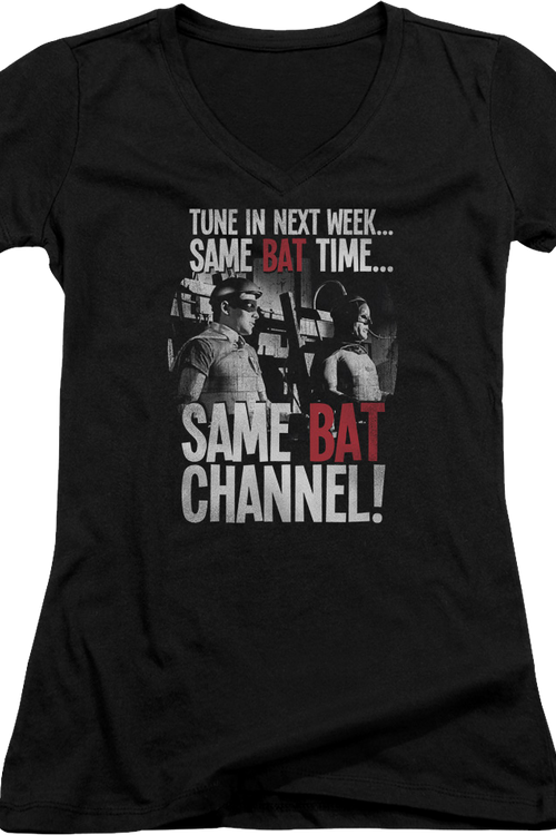 Ladies Same Bat Time Same Bat Channel Batman V-Neck Shirtmain product image
