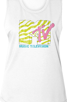 Ladies Stripes Logo MTV Muscle Tank Top