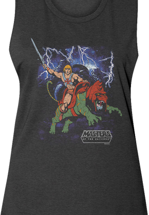 Ladies Vintage He-Man & Battle Cat Poster MOTU Muscle Tank Top