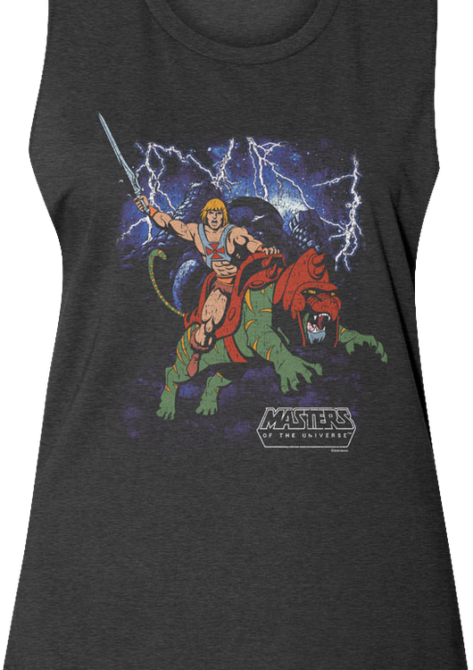 Ladies Vintage He-Man & Battle Cat Poster MOTU Muscle Tank Top - main product image