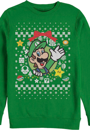 Luigi Christmas Wreath Nintendo Sweatshirt
