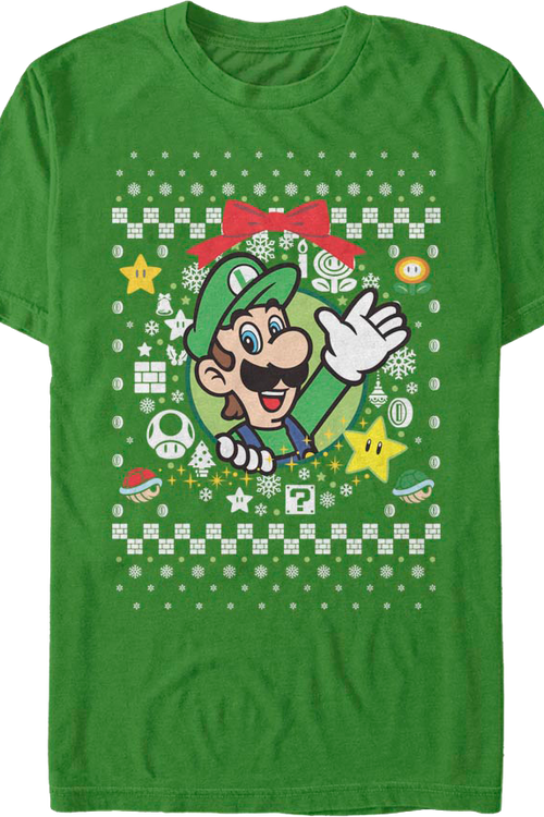 Luigi Christmas Wreath Nintendo T-Shirtmain product image