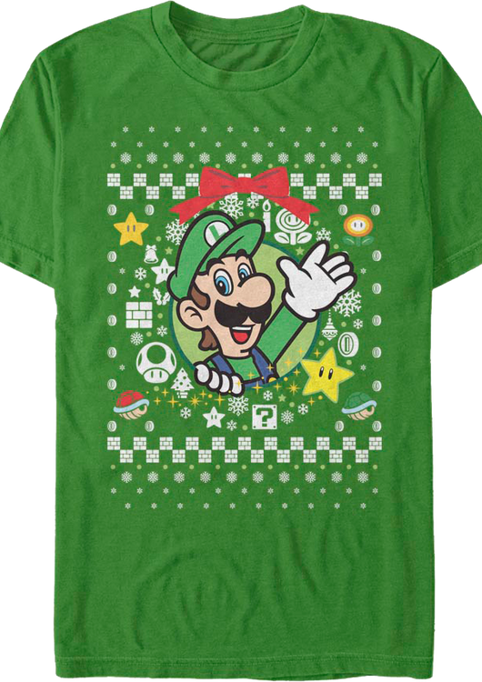 Luigi Christmas Wreath Nintendo T-Shirt - main product image