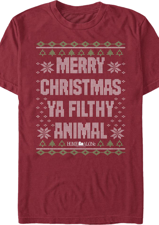 Merry Christmas Ya Filthy Animal Faux Knit Sweater Home Alone T-Shirt - main product image