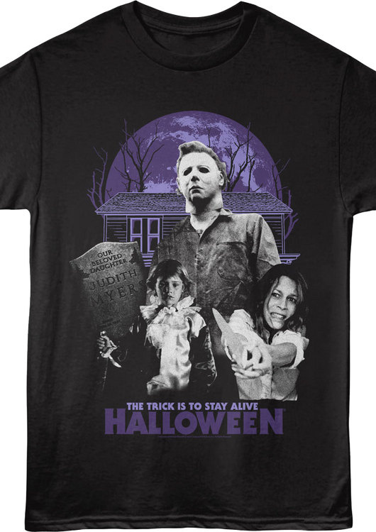 Michael & Laurie The Trick Is To Stay Alive Halloween T-Shirt - main product image
