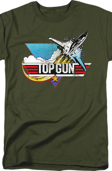 Military Green Vintage Logo Top Gun T-Shirt