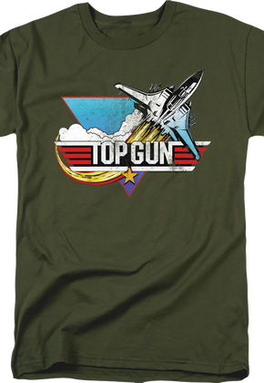 Military Green Vintage Logo Top Gun T-Shirt