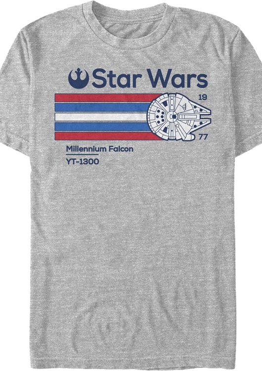 Millennium Falcon '77 Red White Blue Stripes Star Wars T-Shirt - main product image
