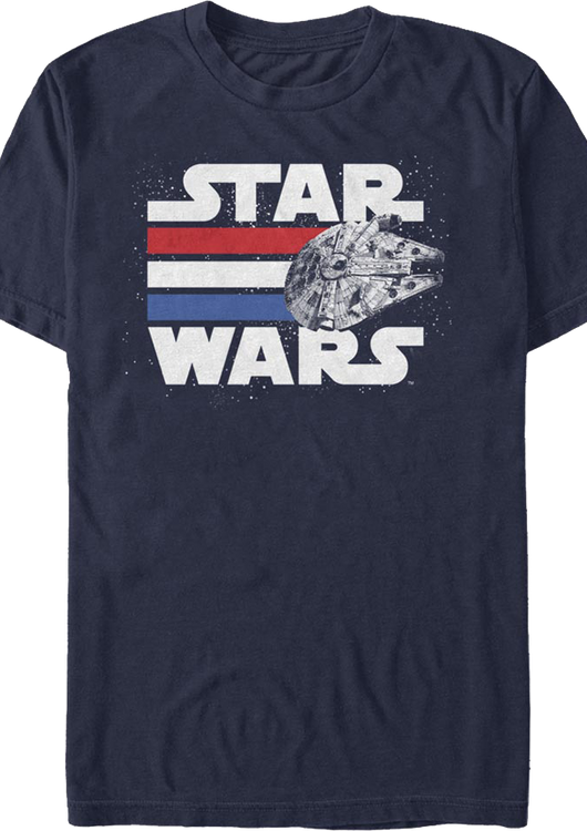 Millennium Falcon Red White Blue Stripes Star Wars T-Shirt - main product image