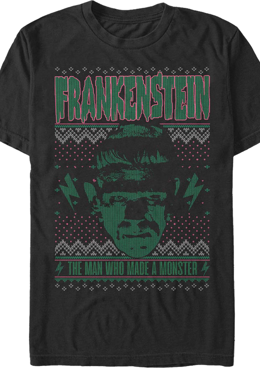 Monster Faux Ugly Christmas Sweater Frankenstein T-Shirt - main product image