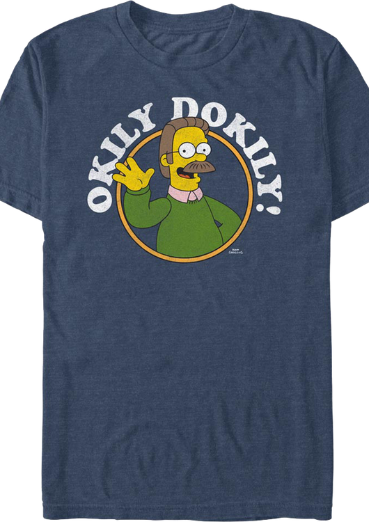Navy Heather Ned Flanders Okily Dokily Simpsons T-Shirt - main product image