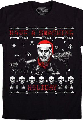 Negan Smashing Holiday Faux Ugly Sweater Walking Dead T-Shirt
