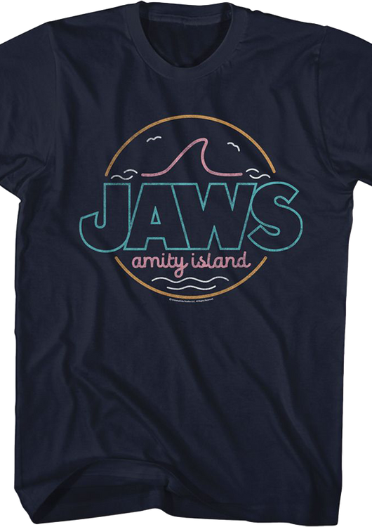 Neon Amity Island Sign Jaws T-Shirt - main product image