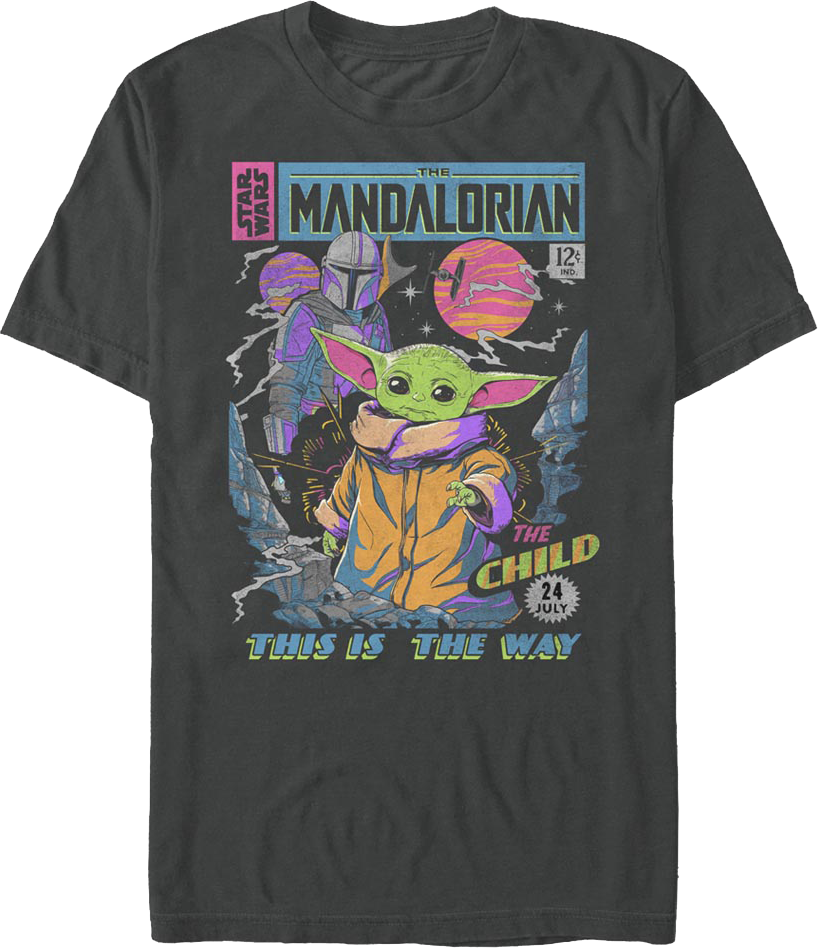 Comic Wars Neon Mandalorian Cover Book Star T-Shirt