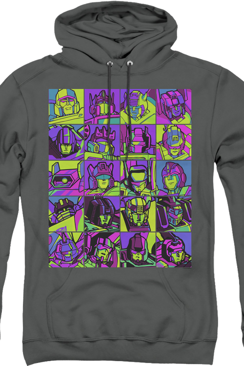 Neon Pop Art Robot Collage Transformers Hoodie - main product image