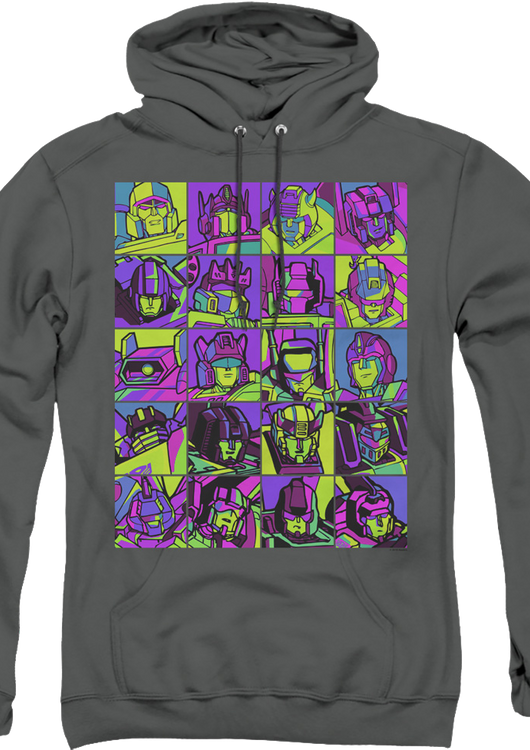 Neon Pop Art Robot Collage Transformers Hoodie - main product image