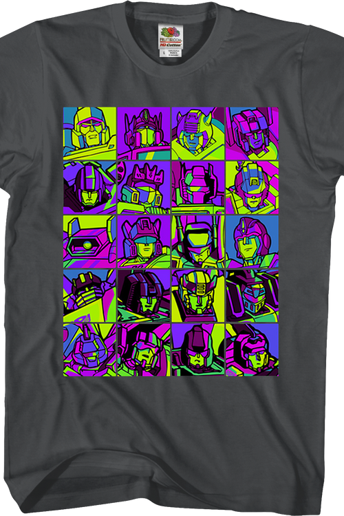 Neon Pop Art Robot Collage Transformers T-Shirt - main product image