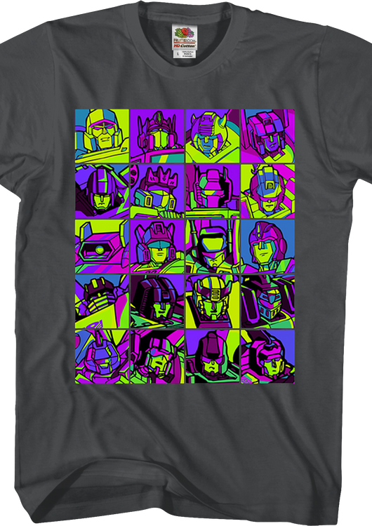 Neon Pop Art Robot Collage Transformers T-Shirt - main product image