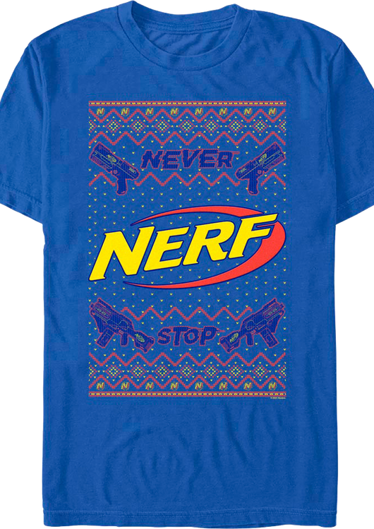 Never Stop Faux Ugly Christmas Sweater Nerf T-Shirt - main product image