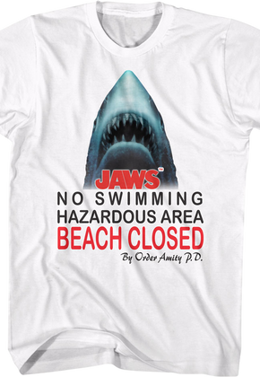 No Swimming Hazardous Area Beach Closed Jaws T-Shirt