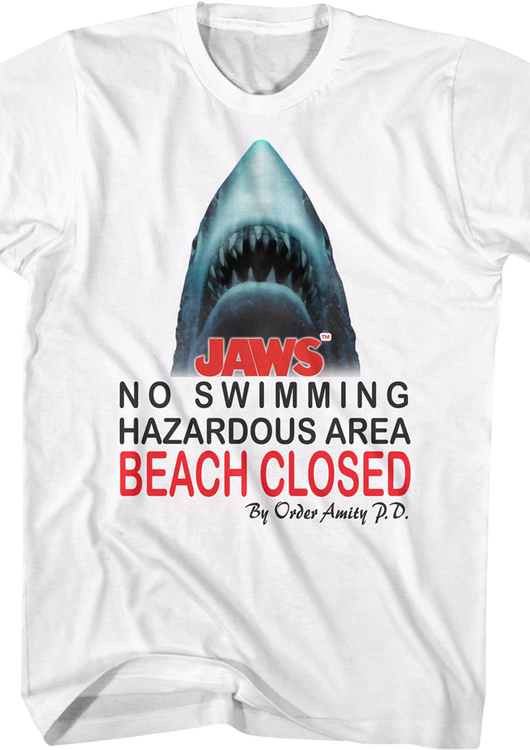 No Swimming Hazardous Area Beach Closed Jaws T-Shirt - main product image
