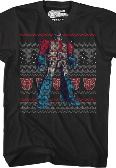 Optimus Prime Faux Ugly Christmas Sweater Transformers T-Shirt
