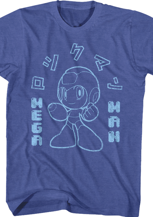 Outlined Japanese Text Mega Man T-Shirt - main product image