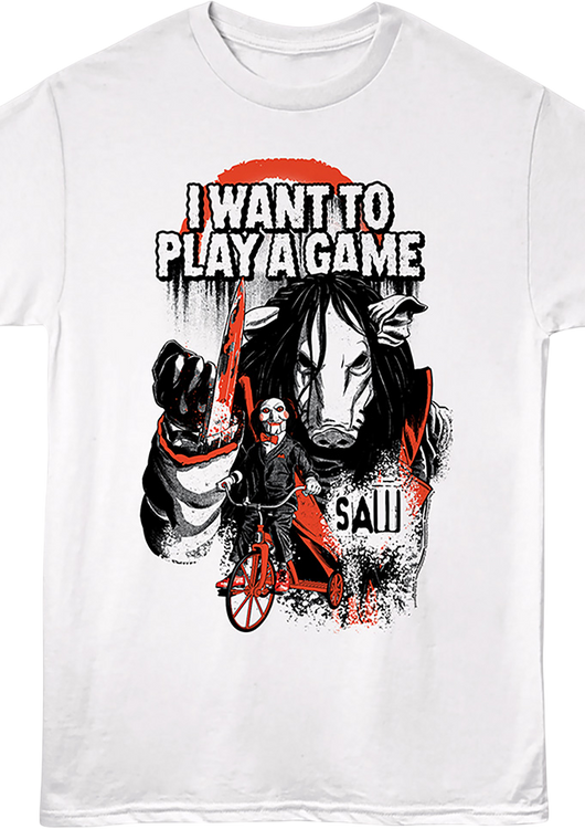 Play A Game Collage Saw T-Shirt - main product image