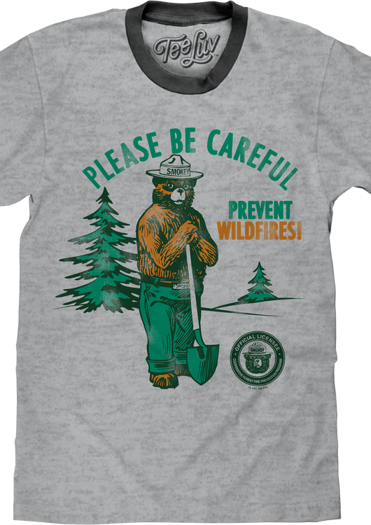 Please Be Careful Prevent Wildfires Smokey Bear Ringer Shirt - main product image