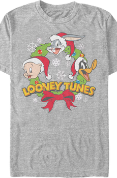 Porky Bugs Daffy Christmas Wreath Looney Tunes T-Shirt