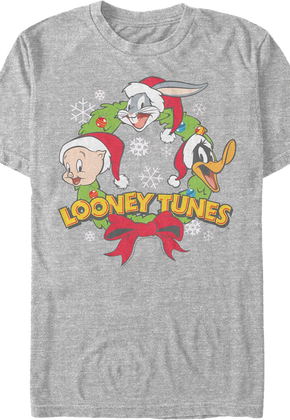 Porky Bugs Daffy Christmas Wreath Looney Tunes T-Shirt
