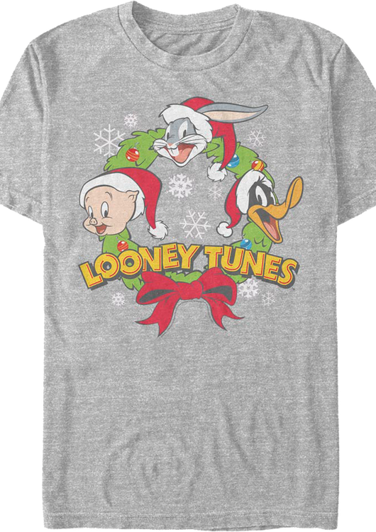 Porky Bugs Daffy Christmas Wreath Looney Tunes T-Shirt - main product image