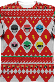 Power Rangers Ugly Faux Christmas Sweater Long Sleeve Tee