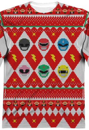 Power Rangers Ugly Faux Christmas Sweater Long Sleeve Tee