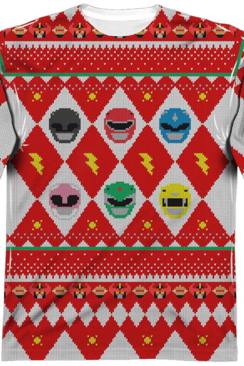 Power Rangers Ugly Faux Christmas Sweater Long Sleeve Teemain product image