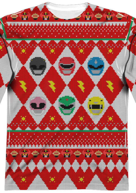 Power Rangers Ugly Faux Christmas Sweater Long Sleeve Tee - main product image