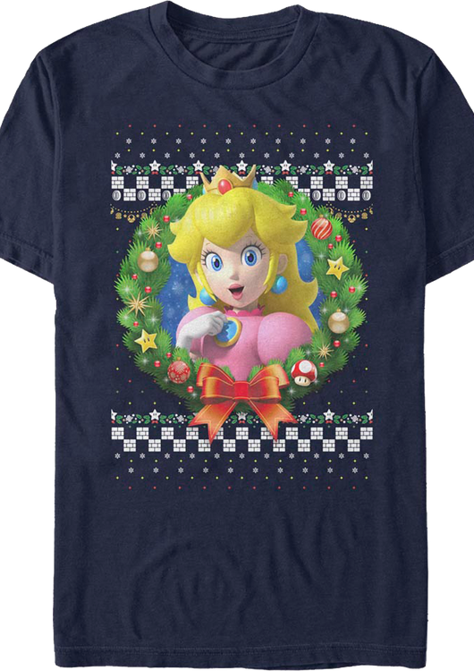 Princess Peach Christmas Wreath Super Mario Bros. T-Shirt - main product image