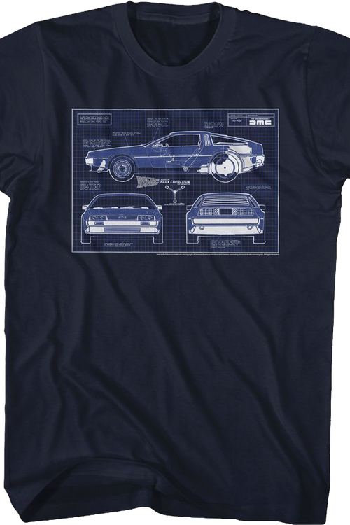 DeLorean Blueprints Back To The Future T-Shirtmain product image