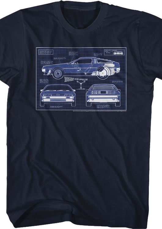 DeLorean Blueprints Back To The Future T-Shirt - main product image