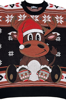 Reindeer In Santa Claus Hat Knitted Christmas Sweater